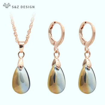 S&Z New Cute 585 Rose Gold Water Drop Colourful Glass Dangle Earrings Jewelry Set Korean For Women Fashion Party Jewelry Gift
S&Z New Cute 585 Rose Gold Water Drop Colourful Glass Dangle Earrings Jewelry Set Korean For Women Fashion Party Jewelry Gift