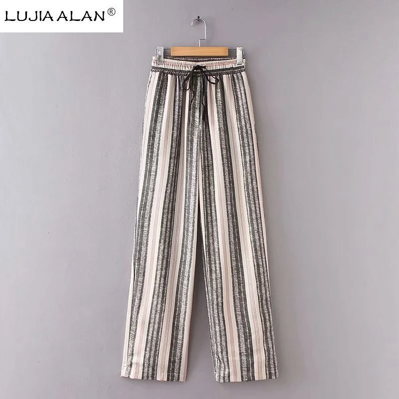 2018 fashion women elastic waist striped straight pants summer style casual vintage loose trousers LP877
2018 fashion women elastic waist striped straight pants summer style casual vintage loose trousers LP877