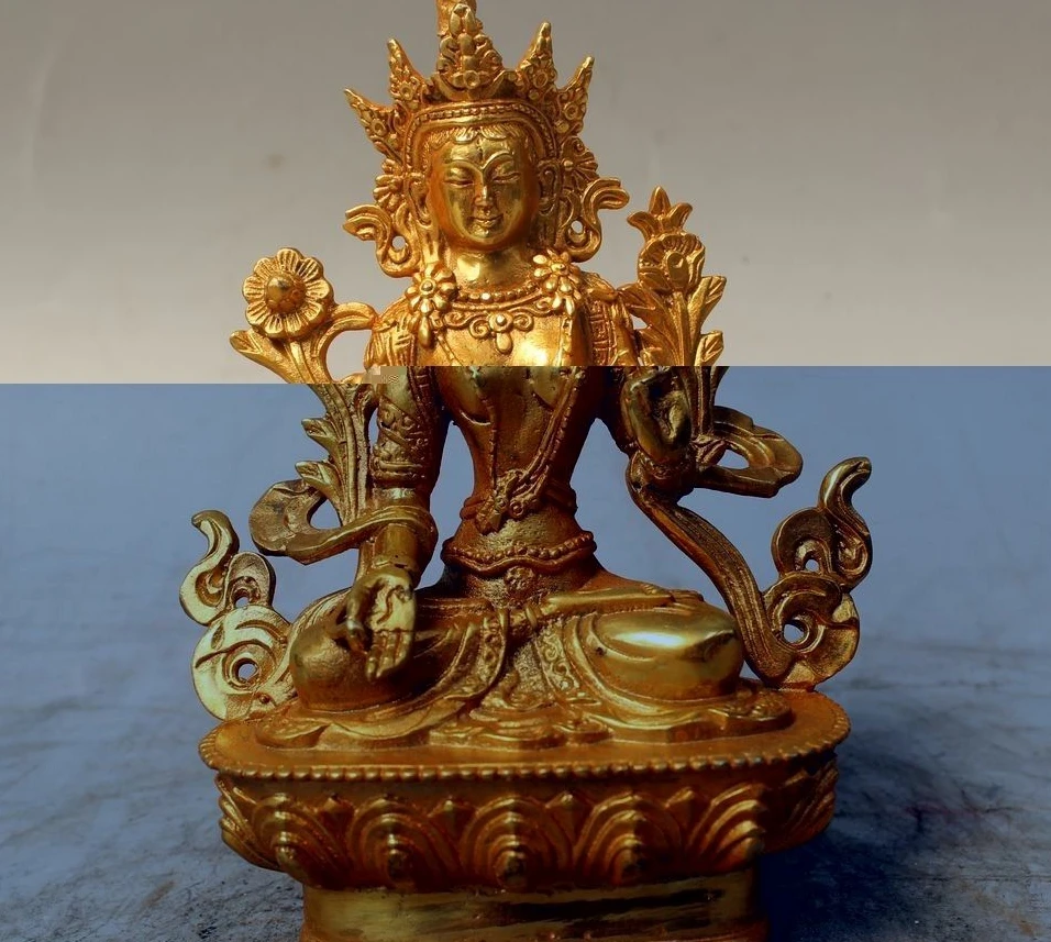 

6" Tibet Tibetan Bronze Gilt Buddhism 7 eyes White Tara Goddess Buddha Statue