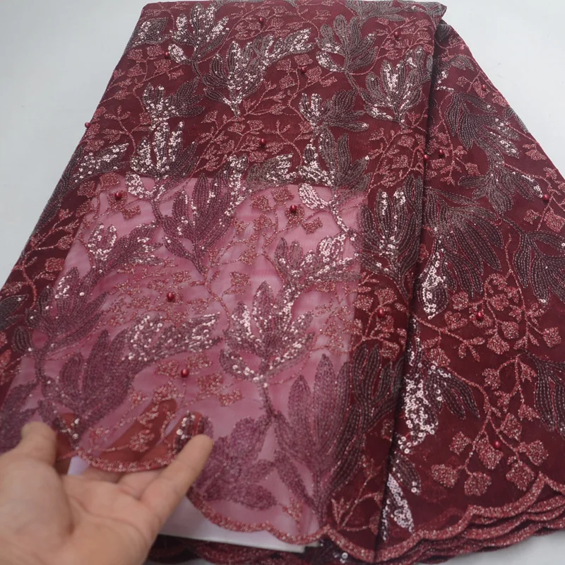 (5yards/pc) wine red African party lace fabric 2019 latest sequins French net lace fabric with beads for party dress FLP156
(5yards/pc) wine red African party lace fabric 2019 latest sequins French net lace fabric with beads for party dress FLP156