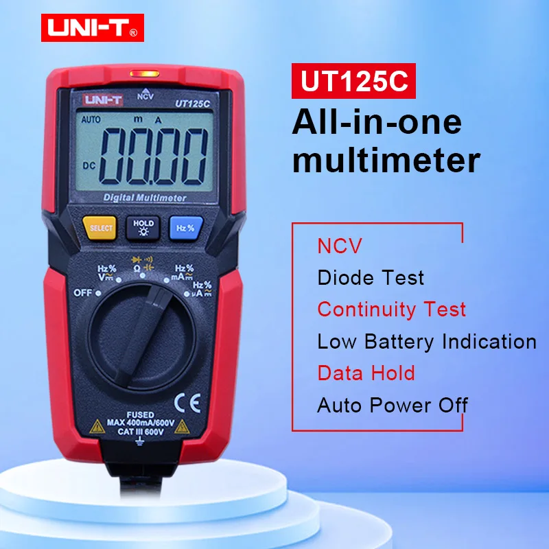 UT125C handheld pocket digital multimeter AC/DC Voltage tester multimetro uni-t Amp Ohm Cap Hz NCV
UT125C handheld pocket digital multimeter AC/DC Voltage tester multimetro uni-t Amp Ohm Cap Hz NCV