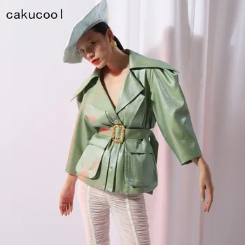 Cakucool Women Runway Design Jacket Faux Leather Double Turn-down Collar Sashes High Waist Coat High Street Vintage Jackets Lady
Cakucool Women Runway Design Jacket Faux Leather Double Turn-down Collar Sashes High Waist Coat High Street Vintage Jackets Lady