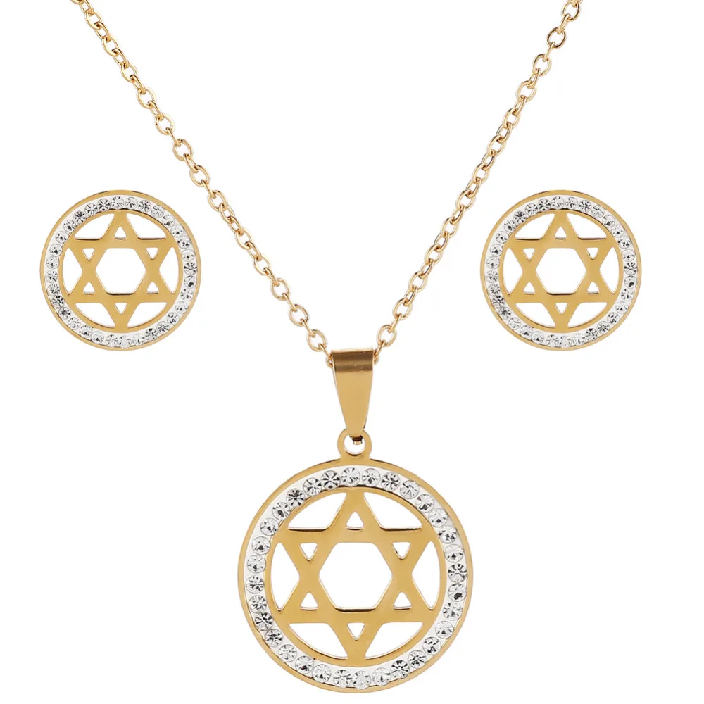 Star Of David Necklace Earrings Sets Crystal Stainless Steel Jewelry Set Gold/Silver Color Round Pendant Women Best Gifts
Star Of David Necklace Earrings Sets Crystal Stainless Steel Jewelry Set Gold/Silver Color Round Pendant Women Best Gifts