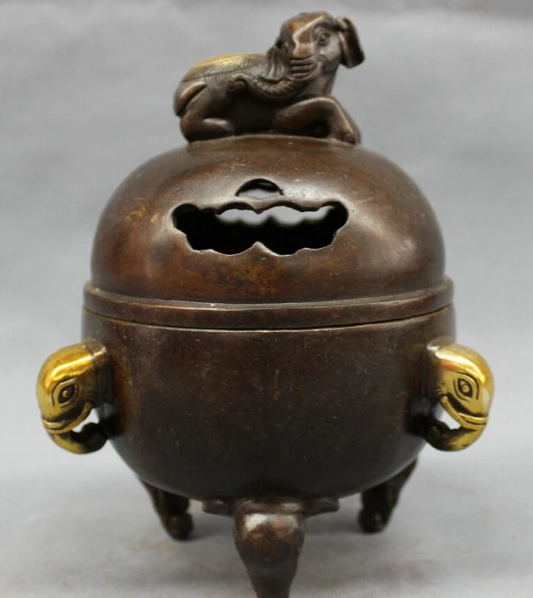 S4033 Chinese Bronze Gilt Folk Buddhism Elephant Head Statue Incense Burner Censer D0317
S4033 Chinese Bronze Gilt Folk Buddhism Elephant Head Statue Incense Burner Censer D0317