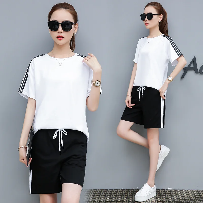 Cotton sports suit female summer 2019 new fashion large size loose short-sleeved shorts casual two-piece wholesale T65 
Cotton sports suit female summer 2019 new fashion large size loose short-sleeved shorts casual two-piece wholesale T65