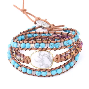 Drop shipping Natural Stones White Howlite Charm 3 Strands Wrap Bracelets Handmade Boho Bracelet Women Leather Bracelet
Drop shipping Natural Stones White Howlite Charm 3 Strands Wrap Bracelets Handmade Boho Bracelet Women Leather Bracelet