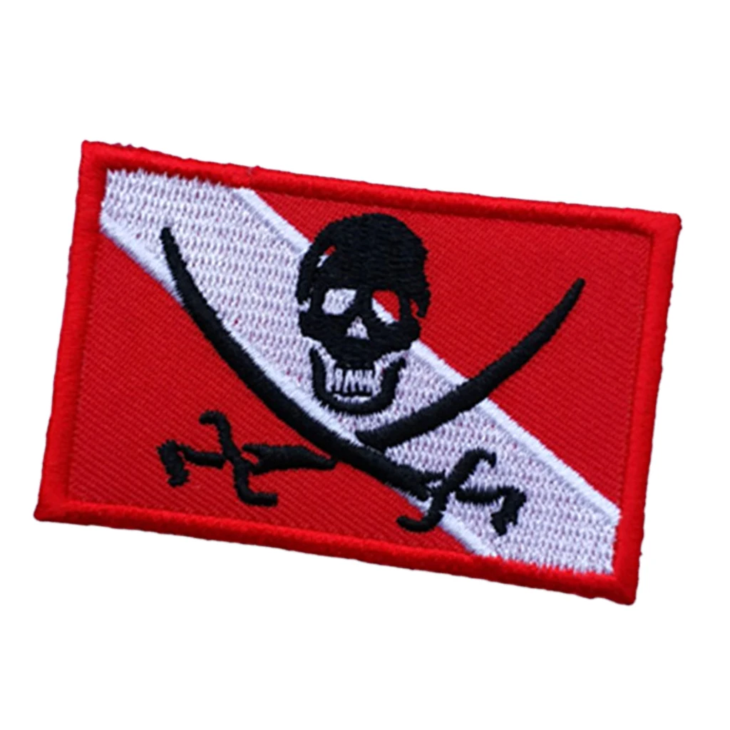 MagiDeal Embroidered Iron-On Pirate Flag Patch Emblem Souvenir For Underwater Scuba Divers