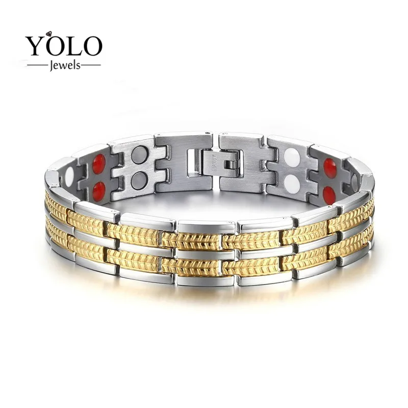 Men's Gold Color Fashion Stainless Steel Magnetic Bracelet Never-oxidize Hypo-allergenic Release Negative Ions Love Gift for Men
Men's Gold Color Fashion Stainless Steel Magnetic Bracelet Never-oxidize Hypo-allergenic Release Negative Ions Love Gift for Men