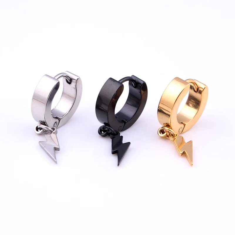 Hot Sale Men Women Punk Small Circle Earrings Stainless Steel Silver Gold Black Flashing Lightning Charm Hoop Huggie Earring
Hot Sale Men Women Punk Small Circle Earrings Stainless Steel Silver Gold Black Flashing Lightning Charm Hoop Huggie Earring