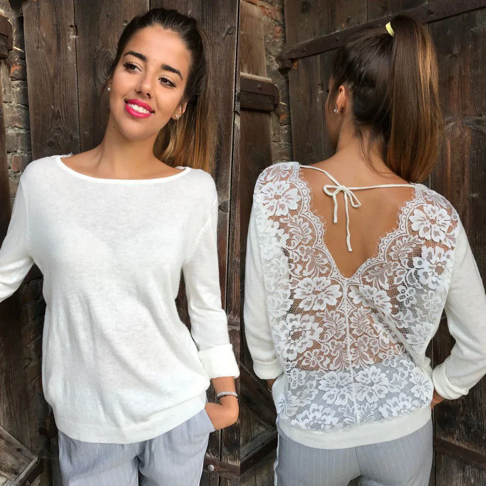 Women Backless O-Neck Lace Long Sleeve Sweatshirt Pullover Tops female Shirt Solid Autumn Cotton Blend spring shirt camicia
Women Backless O-Neck Lace Long Sleeve Sweatshirt Pullover Tops female Shirt Solid Autumn Cotton Blend spring shirt camicia