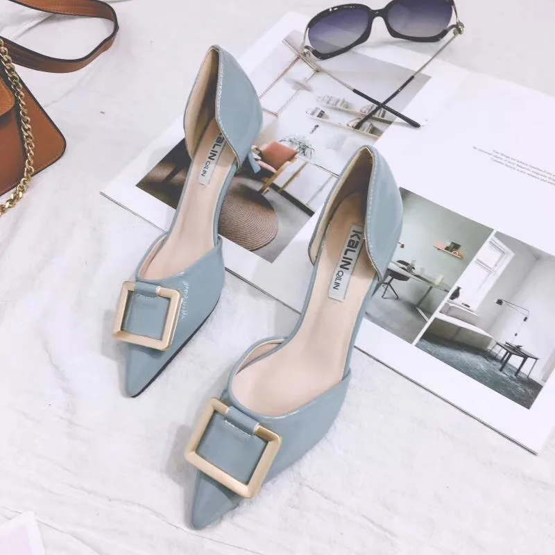 2019 autumn new fashion simple solid color high heels women retro style pointed toe casual shoes 
2019 autumn new fashion simple solid color high heels women retro style pointed toe casual shoes