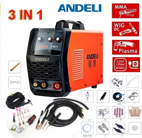 CT-418 3 IN 1 Welding Machine Digital Display TIG/ MMA/ CUT AC 220V Plasma Cutter Cutting Welder& Accessories 50/60Hz
CT-418 3 IN 1 Welding Machine Digital Display TIG/ MMA/ CUT AC 220V Plasma Cutter Cutting Welder& Accessories 50/60Hz