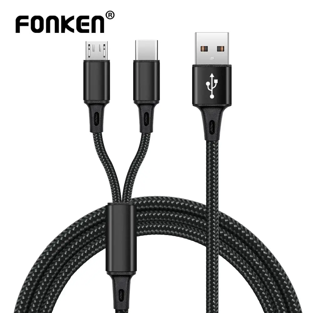 FONKEN 2 in 1 USB Cable Micro USB Type C Cables Fast Charger Tablet Phone Charge Cord 2in1 Nylon Braided Android Charging Wires
FONKEN 2 in 1 USB Cable Micro USB Type C Cables Fast Charger Tablet Phone Charge Cord 2in1 Nylon Braided Android Charging Wires
