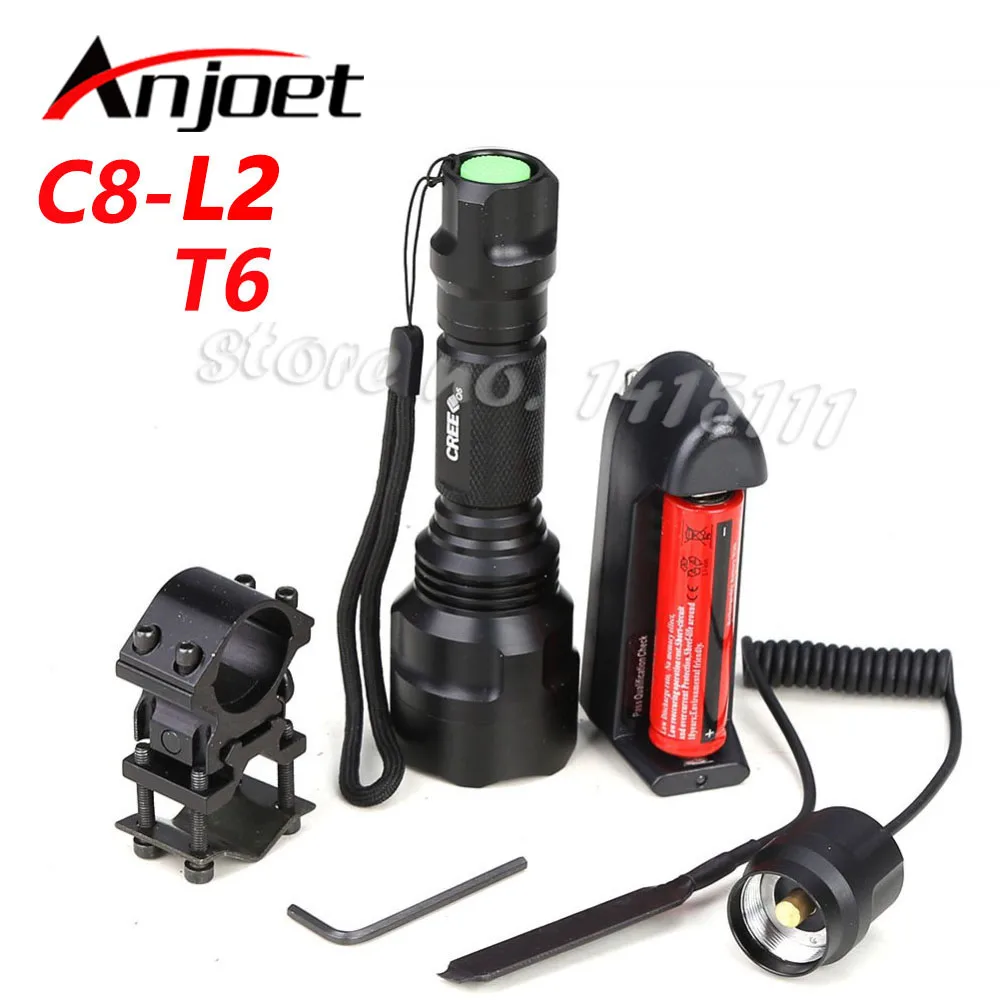 

High Quality Lantern C8 XML L2 T6 Q5 Led Flashlight Linterna Torch Light Hunting Flash Light+18650+Battery Charger+Gun Mount