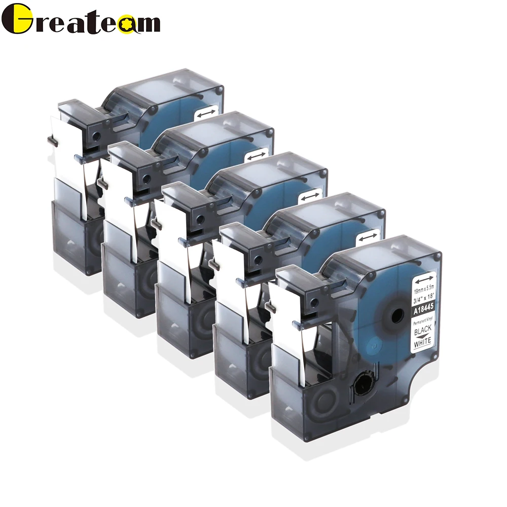 Greateam 5pcs 18445 Dymo Rhino IND Vinyl Labels Tape Compatible for Dymo Rhino 5000 Label Maker, Black on White 19mm
Greateam 5pcs 18445 Dymo Rhino IND Vinyl Labels Tape Compatible for Dymo Rhino 5000 Label Maker, Black on White 19mm