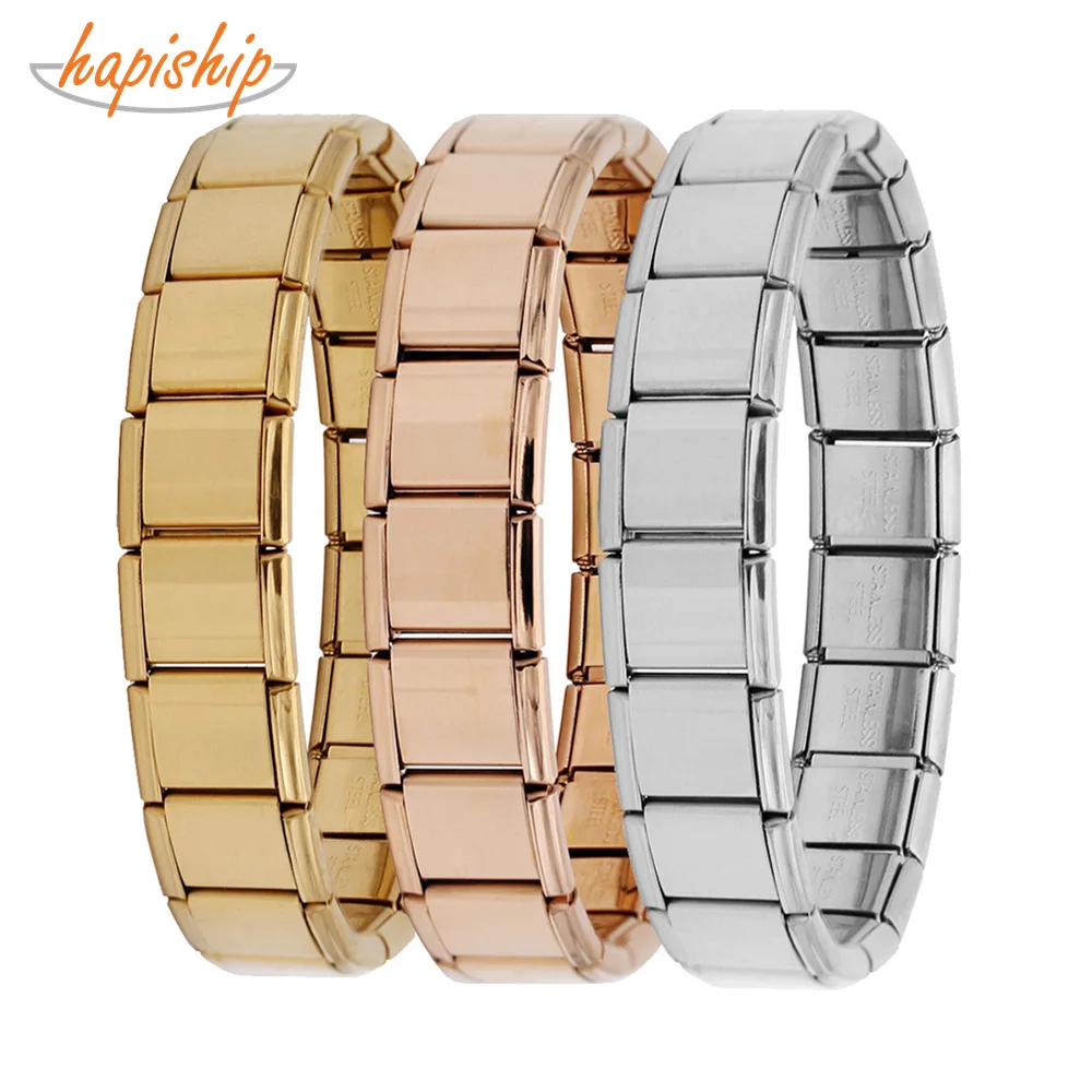 

Hapiship 13mm Men's Fashion Jewelry Stainless Steel Black/Gold/Silver/ Rose Elastic Bracelet Bangle Boys Birthday Gift G095