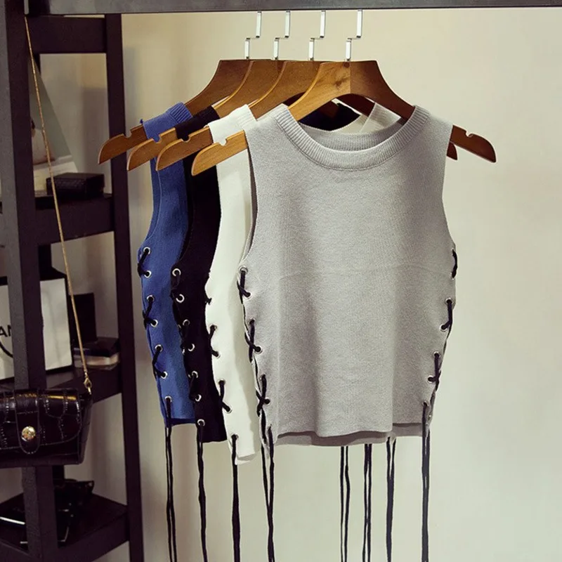 Summer Women Fashion Knitted Tank Top Slim Knitting Lace Up Tank Tops Solid Sleeveless Pullover Camisole Cropped Camis Tops
Summer Women Fashion Knitted Tank Top Slim Knitting Lace Up Tank Tops Solid Sleeveless Pullover Camisole Cropped Camis Tops
