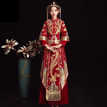 Embroidery Phoenix Bridal Suit Wedding Pleated Dress Rhinestone Female Cheongsam Vintage Long Qipao Oriental Toast Clothing
Embroidery Phoenix Bridal Suit Wedding Pleated Dress Rhinestone Female Cheongsam Vintage Long Qipao Oriental Toast Clothing