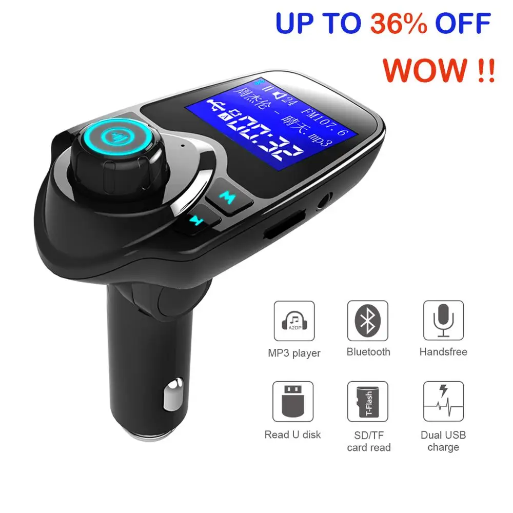 

Car Mp3 Player Wireless Bluetooth Fm Transmitter FM Modulator HandsFree Car Kit A2DP 5V 2.1A USB Charger for iPhone Samsung T11