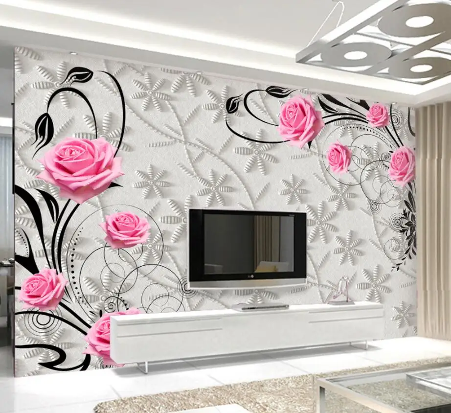 

beibehang Custom Wallpaper 3d Rose TV Backdrop 3D Relief Home Decorated Living Room Bedroom Background walls mural 3d wallpaper