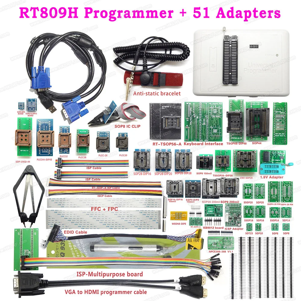 RT809H Universal USB EMMC-Nand FLASH Bios Programmer + 51 Items SOP44 TSOP48 Adapter Better Than TL866II Plus EEPROM Programmer
RT809H Universal USB EMMC-Nand FLASH Bios Programmer + 51 Items SOP44 TSOP48 Adapter Better Than TL866II Plus EEPROM Programmer