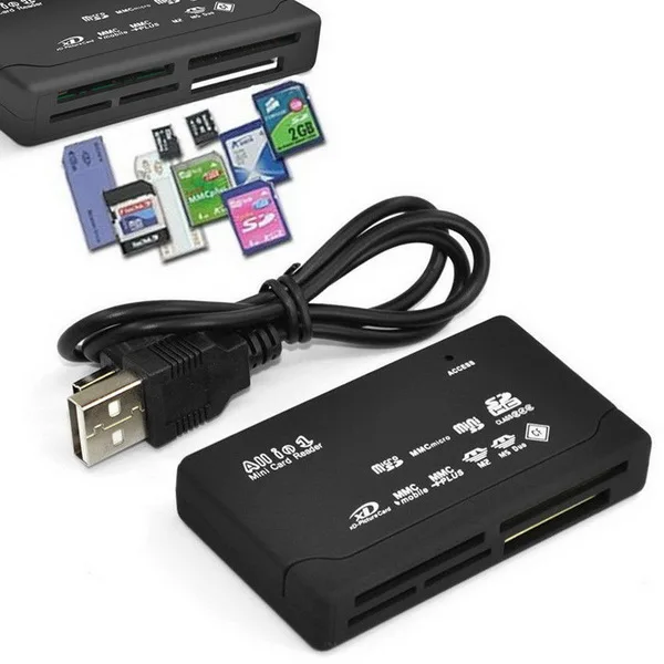 100pcs Black All in One Memory Card Reader USB External Card reader SD SDHC Mini Mieader SD SDHC Mini Micro M2 MMC XD CF Adapter
100pcs Black All in One Memory Card Reader USB External Card reader SD SDHC Mini Mieader SD SDHC Mini Micro M2 MMC XD CF Adapter