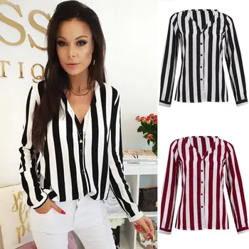 Womens Shirts Long Sleeve V Neck Striped Shirt Tops Ladies Casual Loose Blouse Fashion Women Clothes Summer 
Womens Shirts Long Sleeve V Neck Striped Shirt Tops Ladies Casual Loose Blouse Fashion Women Clothes Summer