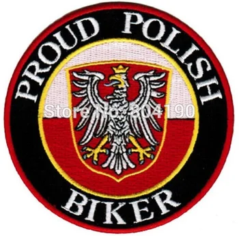 

PROUD POLISH BIKER embroidered PATCH POLAND FLAG EMBLEM IRON-ON POLSKA new Biker Vest Jacket Back Badge