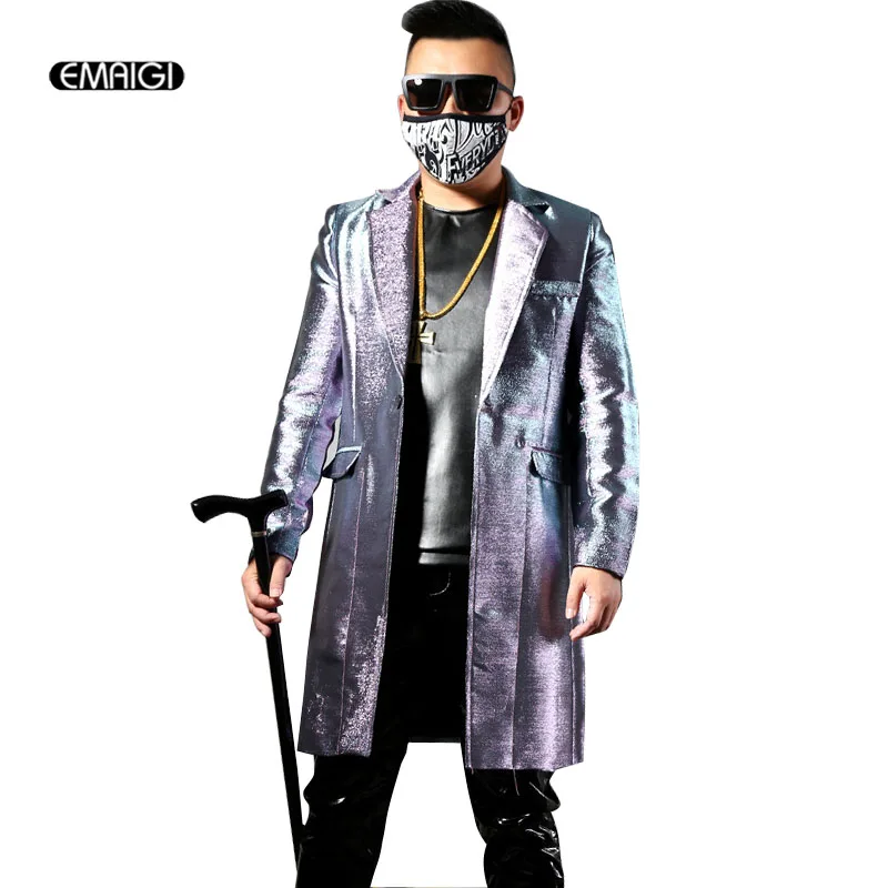 Men Fashion Casual Long Slim Fit Shiny Suit Jacket Male Hip Hop Dancer Singer Stage Costume Custom Made Coat
Men Fashion Casual Long Slim Fit Shiny Suit Jacket Male Hip Hop Dancer Singer Stage Costume Custom Made Coat