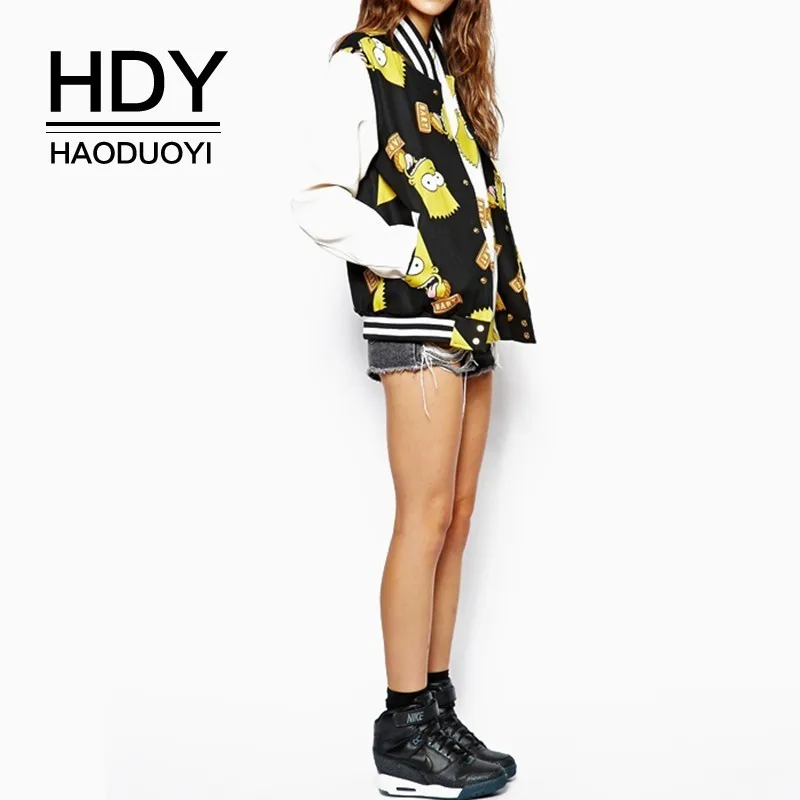 HDY Haoduoyi Preppy Style Simpson Pattern Print Black Tops 2019 New Spring Autumn Contrast Color Patchwork Bomber Women Jacket
HDY Haoduoyi Preppy Style Simpson Pattern Print Black Tops 2019 New Spring Autumn Contrast Color Patchwork Bomber Women Jacket