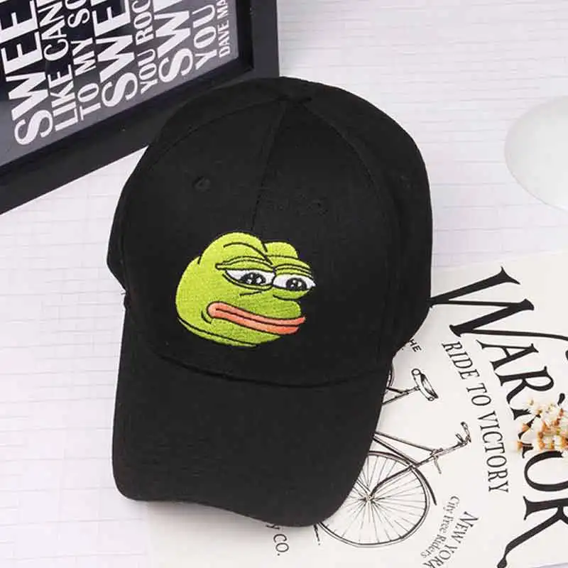 

Sad Kermit Frog Pepe Embroidery Sun-shade Snapback Hats Feels Bad Man Cotton Baseball Cap The Sad Meme Frog Dad Hat Women