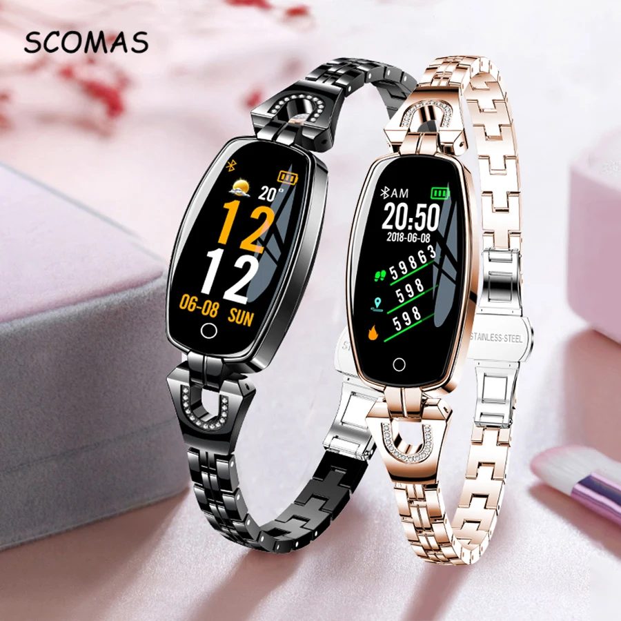 Женские Смарт часы SCOMAS умные с OLED дисплеем 0 96 дюйма пульсометром монитором