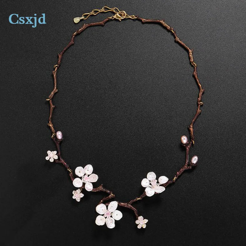 CSxjd Vintage Peach blossom Cherry flower necklace High quality Metal copper Natural pearl necklace Women's luxury jewelry
CSxjd Vintage Peach blossom Cherry flower necklace High quality Metal copper Natural pearl necklace Women's luxury jewelry
