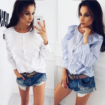 Summer Loose Long Sleeve Blouse one pieces Trendy Women Blouse Striped Ladies Casual round neck Button Ruffle Shirts
Summer Loose Long Sleeve Blouse one pieces Trendy Women Blouse Striped Ladies Casual round neck Button Ruffle Shirts