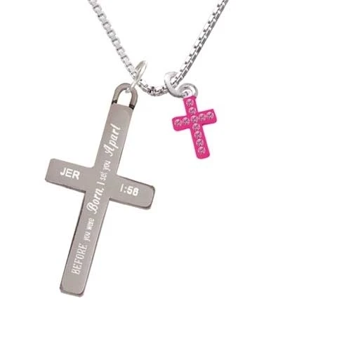 Small Hot Pink Crystal Cross - I Set You Apart - Cross Necklace (1)