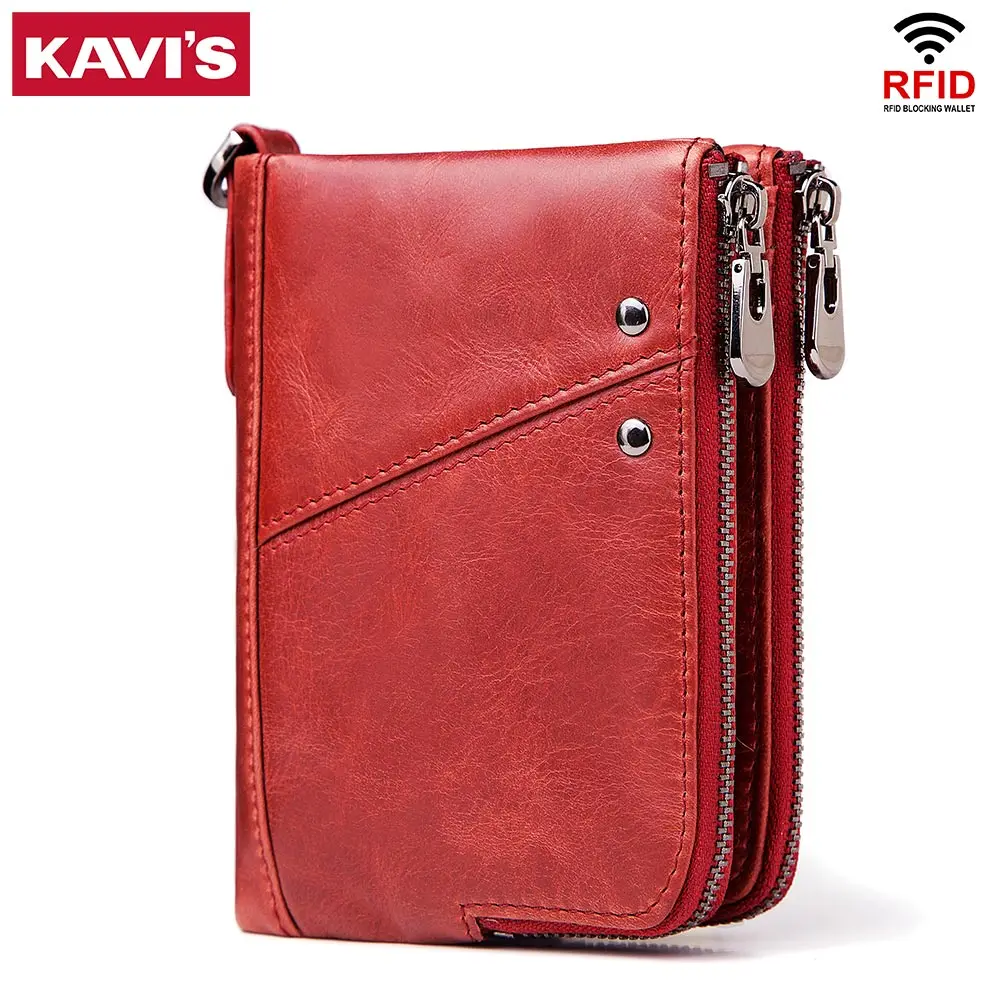 

KAVIS Genuine Leather Women Wallet Female Red Rfid Coin Purse Small Walet Portomonee PORTFOLIO Money Bag Lady Mini Card Holder