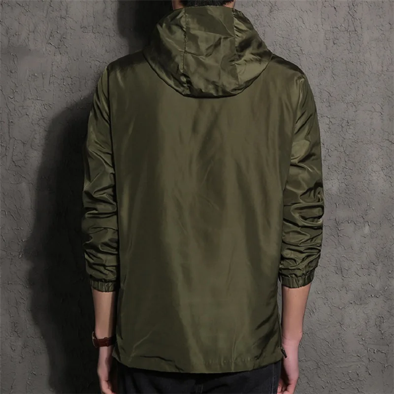 2018 Mens Bomber Jacket Reflective Hooded Autumn Reflective Windbreaker Black Long Sleeve