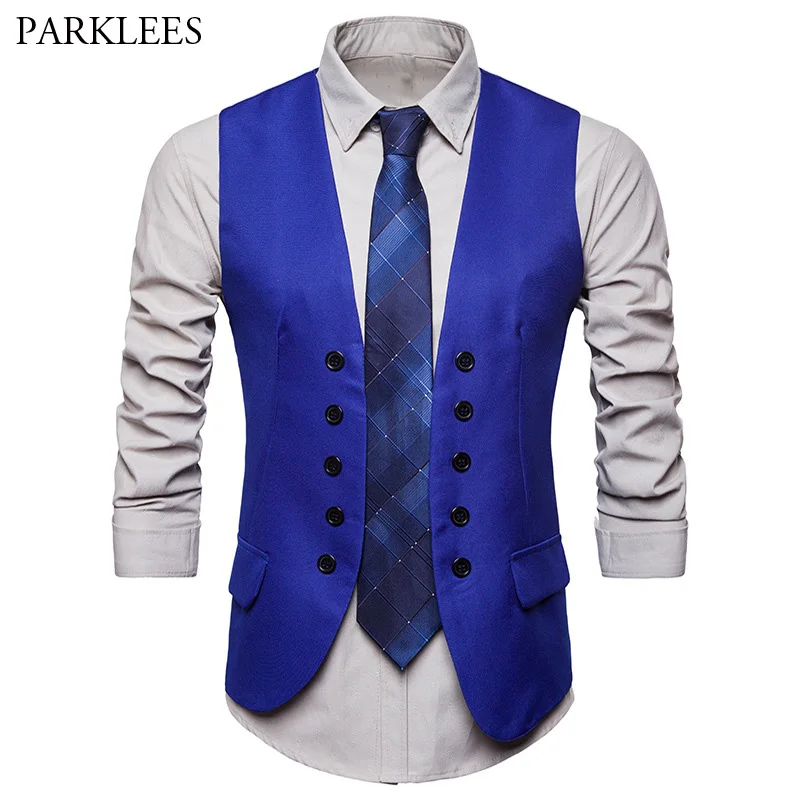 

Men Suit Vest 2018 Brand New Double Breasted Waistcoat Gilet Men Business Wedding Tuxedo Vests Colete Masculino Social Blazer