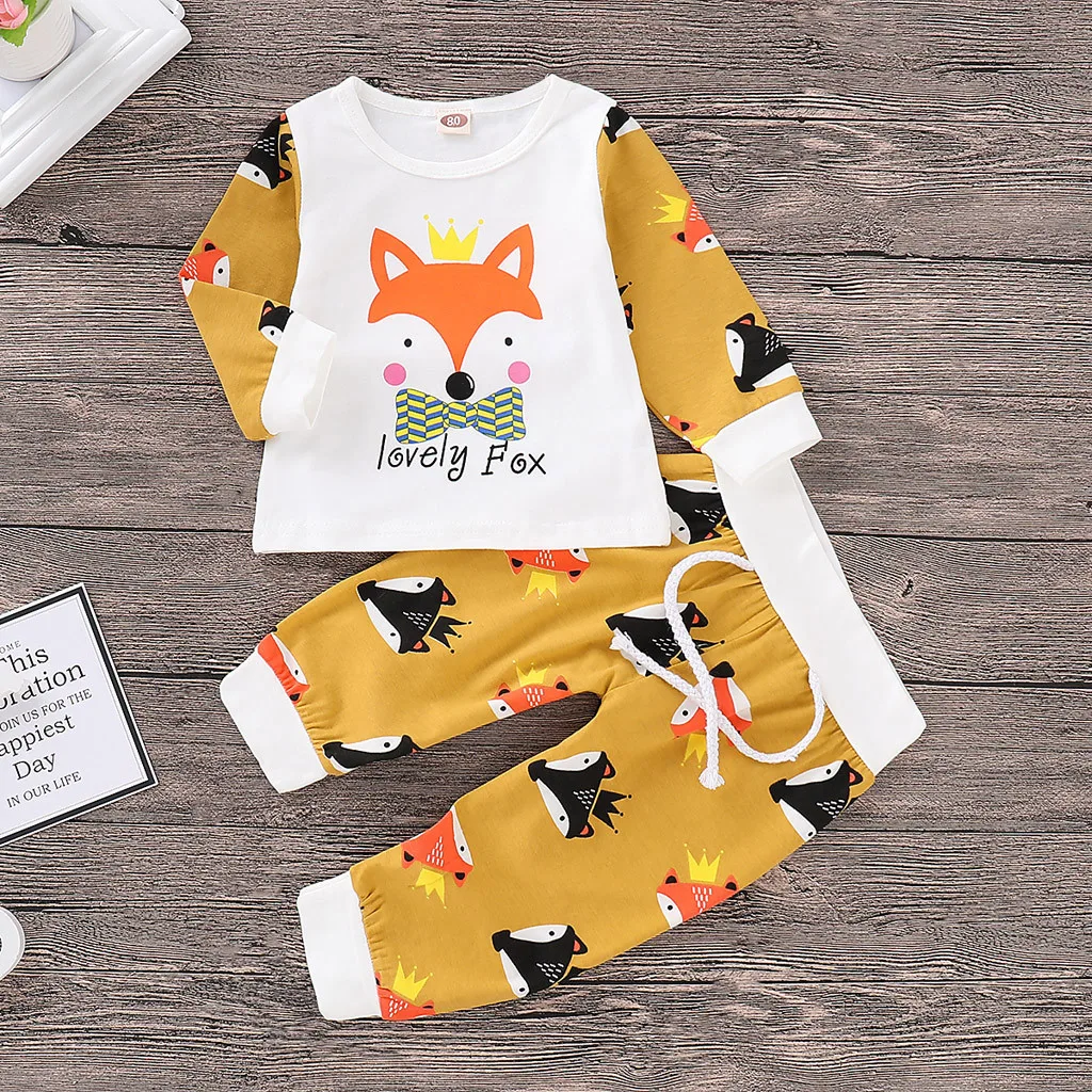 Infant Baby Boy Girl Clothes Set Cartoon Fox Long Sleeve O-Neck Tops+Print Pants Clothing Sets Outfits Childre's pajamas Suit
Infant Baby Boy Girl Clothes Set Cartoon Fox Long Sleeve O-Neck Tops+Print Pants Clothing Sets Outfits Childre's pajamas Suit