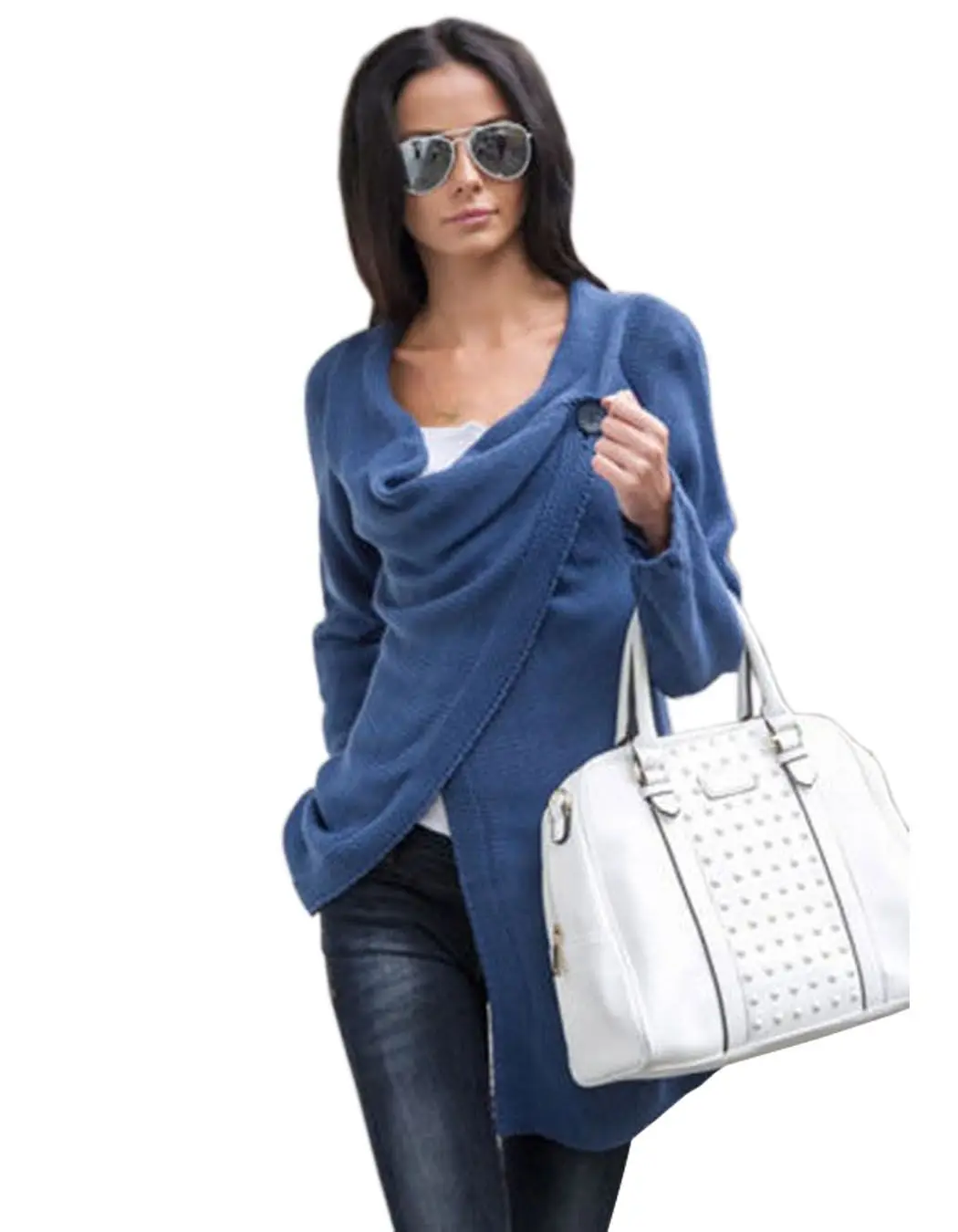 Image Womens Knitwear Pullover Cowl Neck Long Sleeve Jumper Top Ladies Cardigan Split Wrap Sweater Coat