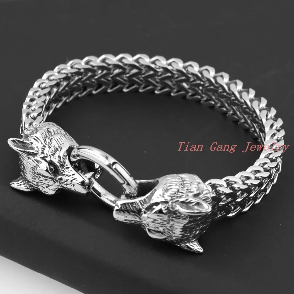 

New Design Retro Wolf Head Bracelet For Men Trendy Knight Vintage Silver Color Stainless Steel Bracelets Jewelry