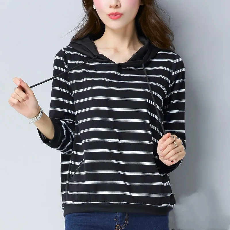 Spring And Autumn Female Long-Sleeve Stripe T-shirt Loose Casual Top Hooded Basic T-Shirt
Spring And Autumn Female Long-Sleeve Stripe T-shirt Loose Casual Top Hooded Basic T-Shirt