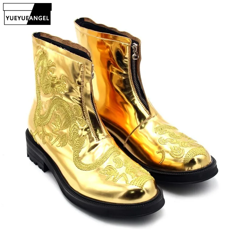 Ankle Boots Men Gold Embroidered Dragon Runway Zipper Round Toe Genuine Leather Boots Party Dress Shoes Height Increasing Botas
Ankle Boots Men Gold Embroidered Dragon Runway Zipper Round Toe Genuine Leather Boots Party Dress Shoes Height Increasing Botas