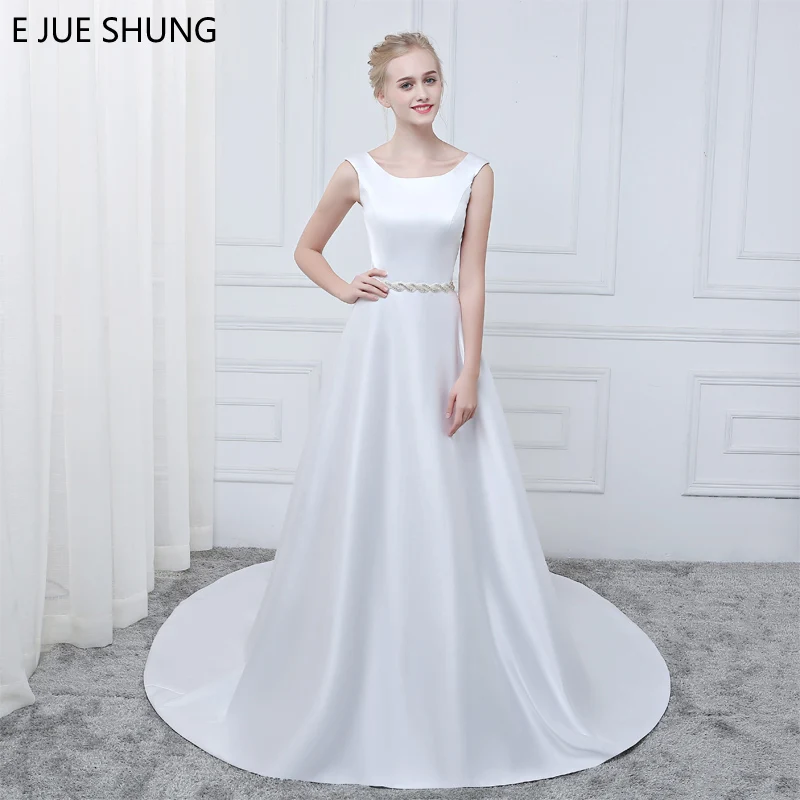 E JUE SHUNG Simple Luxury Wedding Dresses White Satin Crystals Sash Cap Sleeves 2018 Lace Up Back Bridal Gowns vestidos de novia
E JUE SHUNG Simple Luxury Wedding Dresses White Satin Crystals Sash Cap Sleeves 2018 Lace Up Back Bridal Gowns vestidos de novia