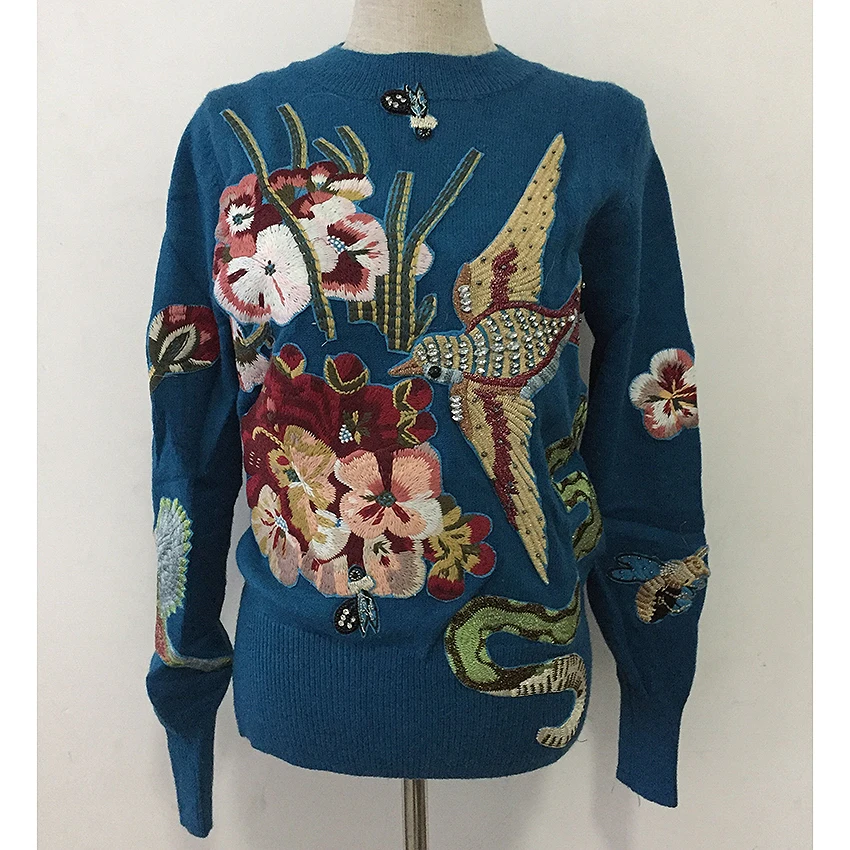 EXCELLENT QUALITY Fashion Runway Wool Sweater Women's Long Sleeve Luxury Strass Beading Bird Embroidery Vintage Pullover Sweater
EXCELLENT QUALITY Fashion Runway Wool Sweater Women's Long Sleeve Luxury Strass Beading Bird Embroidery Vintage Pullover Sweater