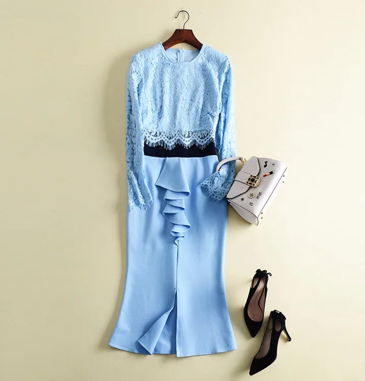 European and American women's wear autumn 2018 The new Long sleeve Bud silk Joining together falbala Open fork Fishtail dress
European and American women's wear autumn 2018 The new Long sleeve Bud silk Joining together falbala Open fork Fishtail dress