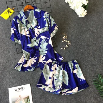 summer Pajamas Silk Print Sweet Women Sleepwear Set Girl Nightwear short tops+pants Silk Pajamas Sets
summer Pajamas Silk Print Sweet Women Sleepwear Set Girl Nightwear short tops+pants Silk Pajamas Sets