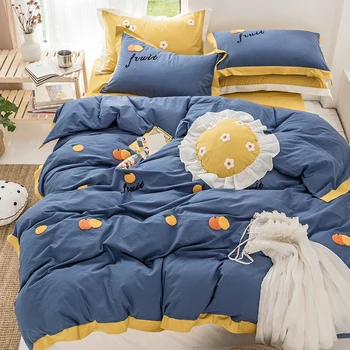 Pure Cotton 3 4pcs Western Style Bed Set Duvet Cover Bed Sheet Pillowcases Blue With Little Orange Yellow Flower Twin Queen King
Pure Cotton 3 4pcs Western Style Bed Set Duvet Cover Bed Sheet Pillowcases Blue With Little Orange Yellow Flower Twin Queen King