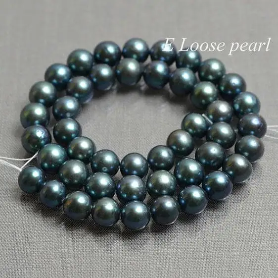 

Unique Pearls jewellery Store AA 8-9MM Peacock Green Color Potato Round Freshwater Pearl Loose Beads One Full Strand YLS-118