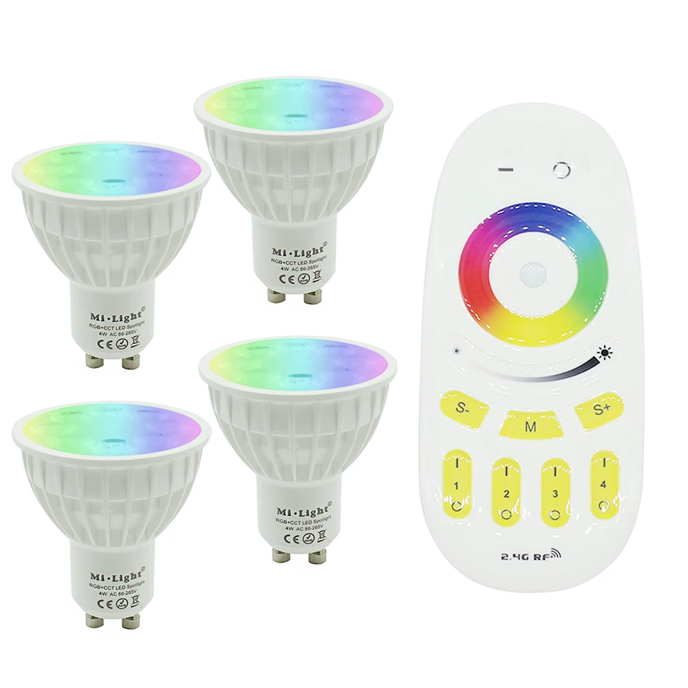 Tanbaby Mi.light 2.4G wireless Smart GU10 LED bulb RGB+CCT color change dimmable spotlight 4W AC 85-265V wifi remote controller
Tanbaby Mi.light 2.4G wireless Smart GU10 LED bulb RGB+CCT color change dimmable spotlight 4W AC 85-265V wifi remote controller